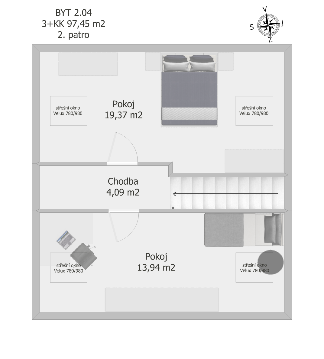 Půdorys bytu 2.04