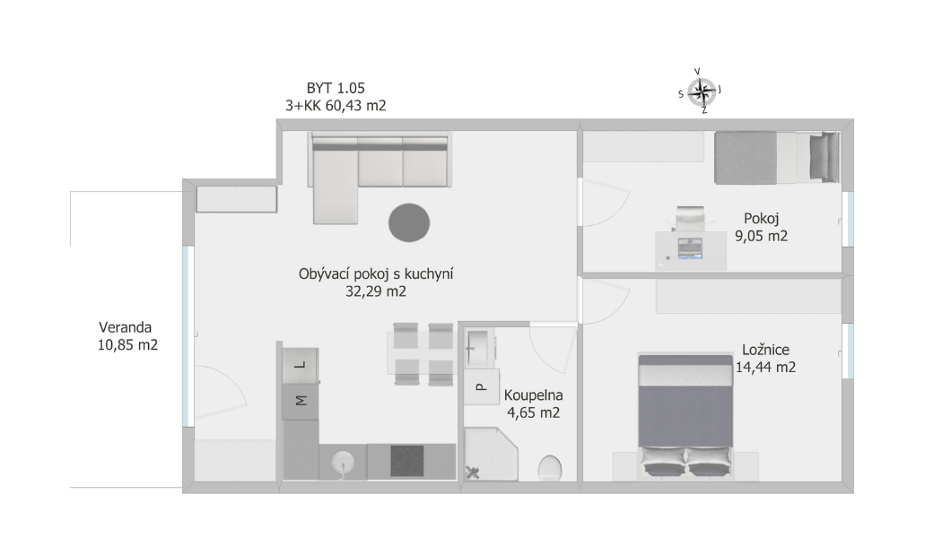 Půdorys bytu 1.05